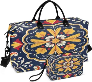 Sinestour Colorful Tile Travel Duffel Bag for Men Women with Makeup Bag Weekend Overnight Carry On Bags for Travel Gym Hospital