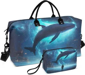 Sinestour Fantasy Whale Dream Travel Duffel Bag for Men Women with Makeup Bag Weekend Overnight Carry On Bags for Traveling Gym Workout