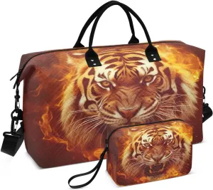 Sinestour Tiger Roar Travel Duffel Bag for Men Women with Makeup Bag Weekend Overnight Carry On Bags for Yoga Travel Gym