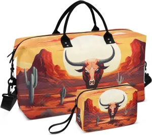 Sinestour Wilderness Cactus Cow Travel Duffel Bag for Men Women with Makeup Bag Weekend Overnight Carry On Bags for Travel Getaway Weekend