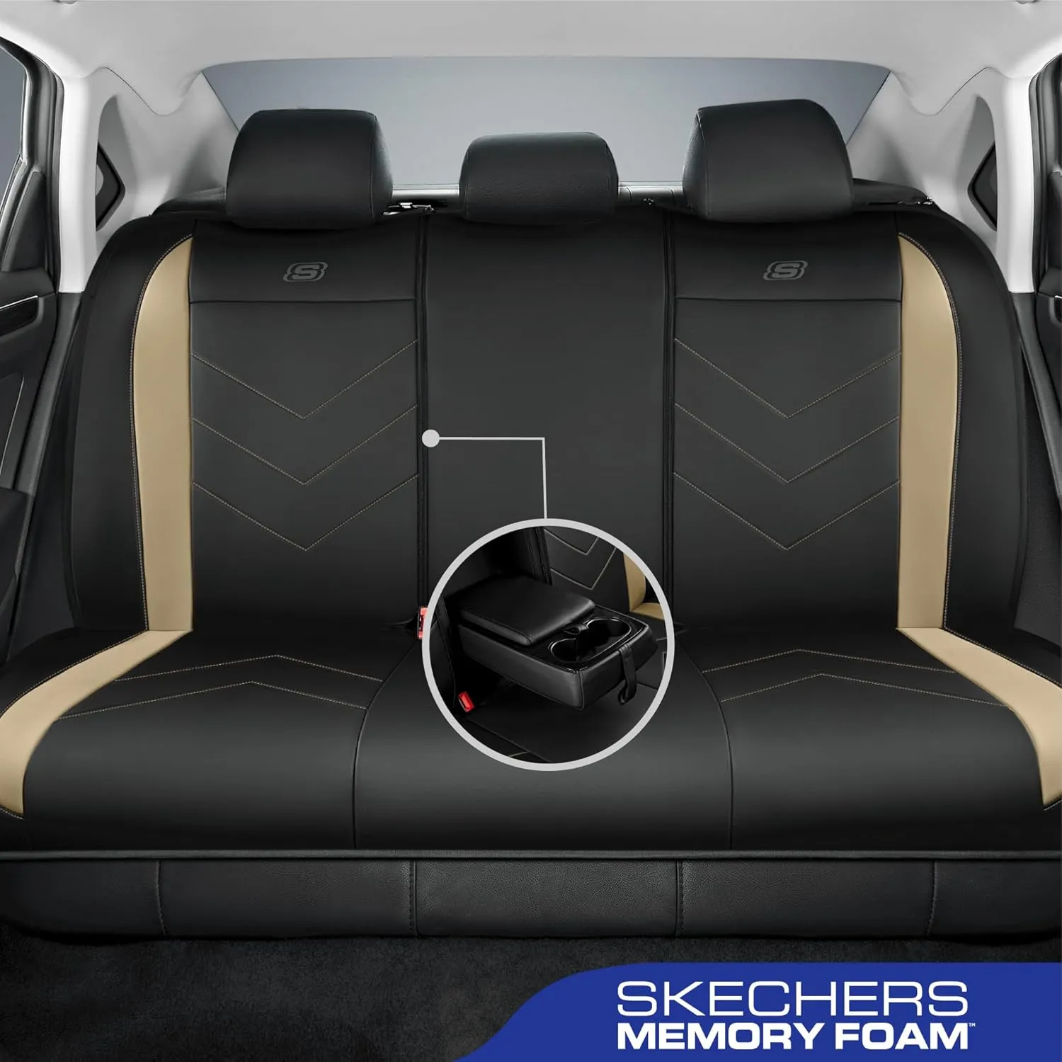Skechers Car Seat Covers,Luxury Faux Leather Seat Covers,Waterproof Anti Slip Car Seat ProtectorFull Set,Car Accessories Airbag Universal Fit for Most Cars,Vans,Trucks,SUV,Beige