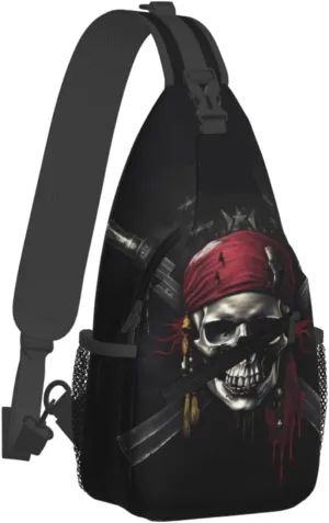 Skull Pirates Sling Bag for Women Men, Adjustable Rope Crossbody Single Shoulder Bag for Travel Hiking Cycling Gift