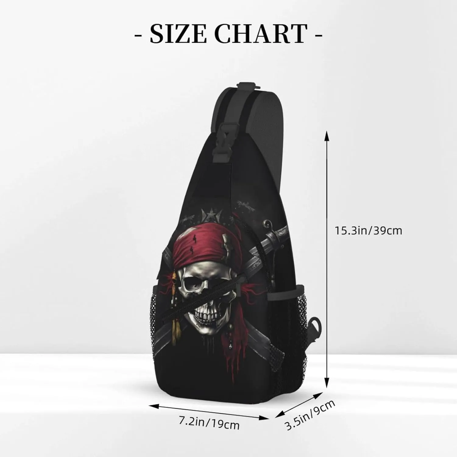 Skull Pirates Sling Bag for Women Men, Adjustable Rope Crossbody Single Shoulder Bag for Travel Hiking Cycling Gift