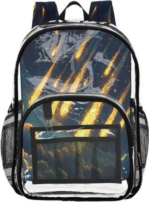 Sky Full Of Meteors Clear Backpack Boy Girl Kids Heavy Duty PVC Transparent Bookbag School Bag with Multiple Compartments
