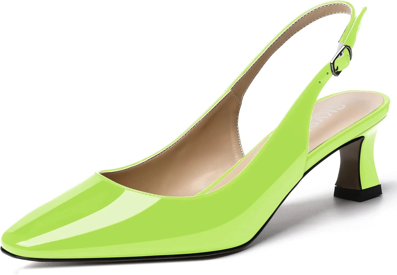 SKYSTERRY Women's Dress Evening Slingback Kitten Square Toe Office Patent Spool Low Heel Pumps Shoes 2 Inch