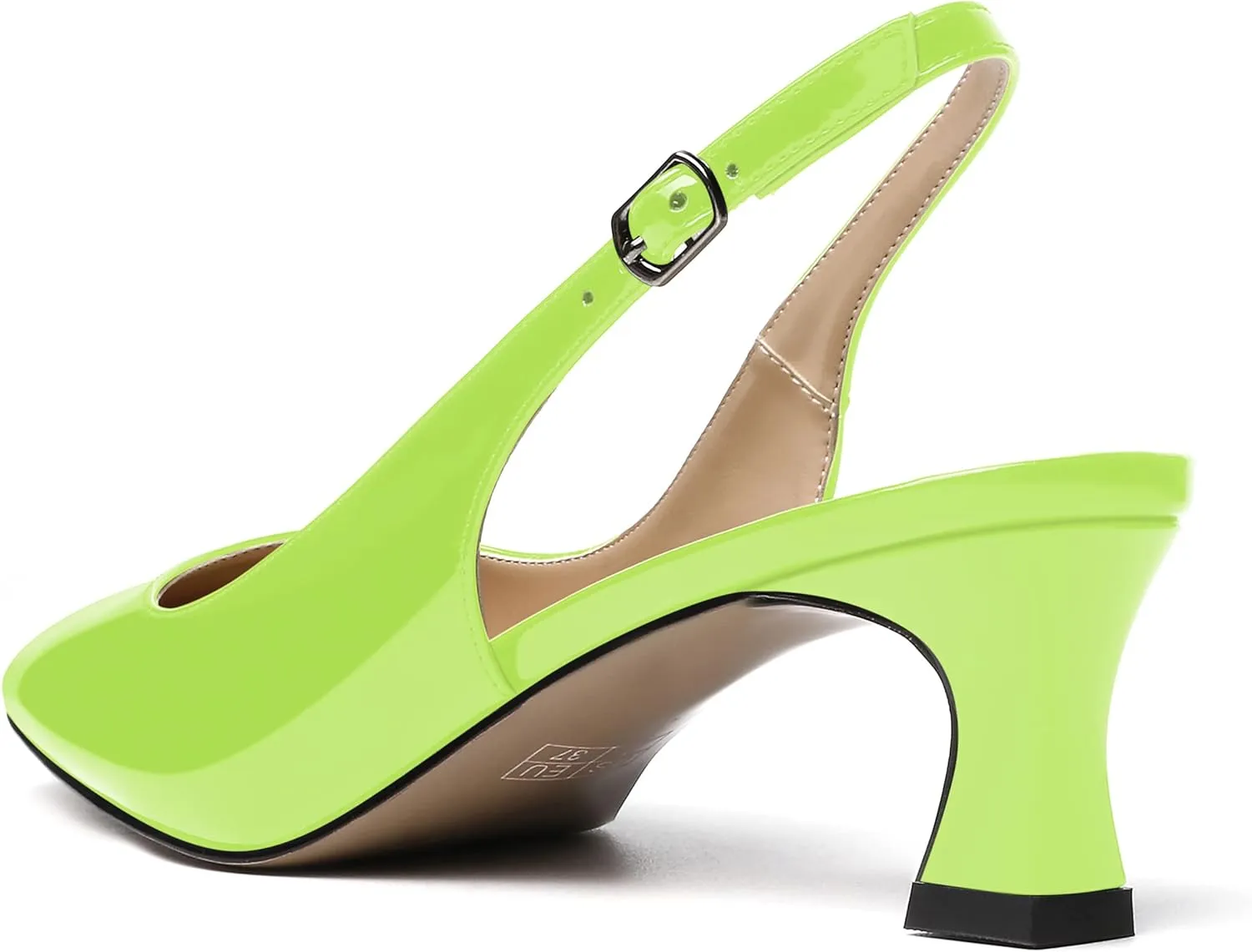 SKYSTERRY Women's Dress Evening Slingback Kitten Square Toe Office Patent Spool Low Heel Pumps Shoes 2 Inch