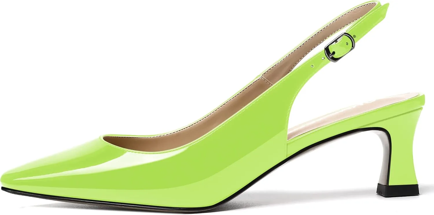SKYSTERRY Women's Dress Evening Slingback Kitten Square Toe Office Patent Spool Low Heel Pumps Shoes 2 Inch