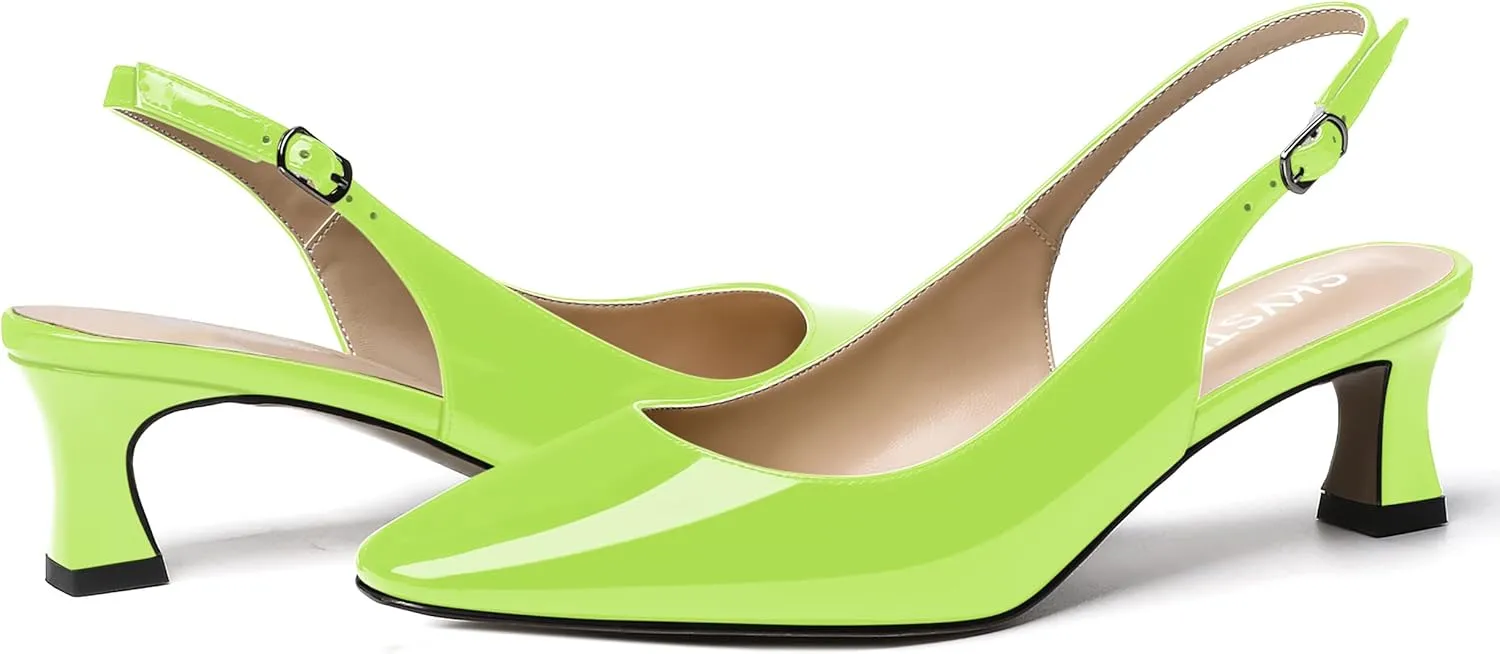 SKYSTERRY Women's Dress Evening Slingback Kitten Square Toe Office Patent Spool Low Heel Pumps Shoes 2 Inch