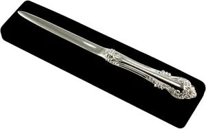 Skyway Valencia Letter Opener Fancy - Elegant 8 Inch Silver Envelope Mail Opener for Office and Home - Decorative Flip Open Black Velvet Gift Box
