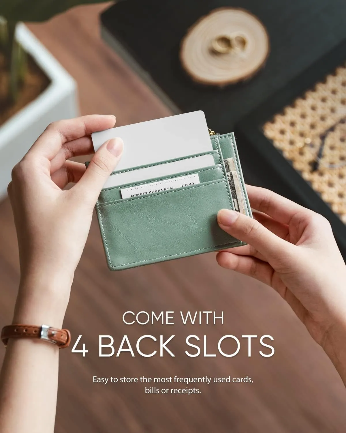 Slim Wallet for Women Minimalsit Bifold Leather Purse RFID Blocking Small Credit Card Wallet with Zipper Pocket(Sage)