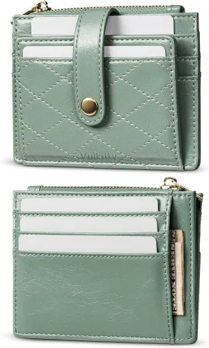 Slim Wallet for Women Minimalsit Bifold Leather Purse RFID Blocking Small Credit Card Wallet with Zipper Pocket(Sage)