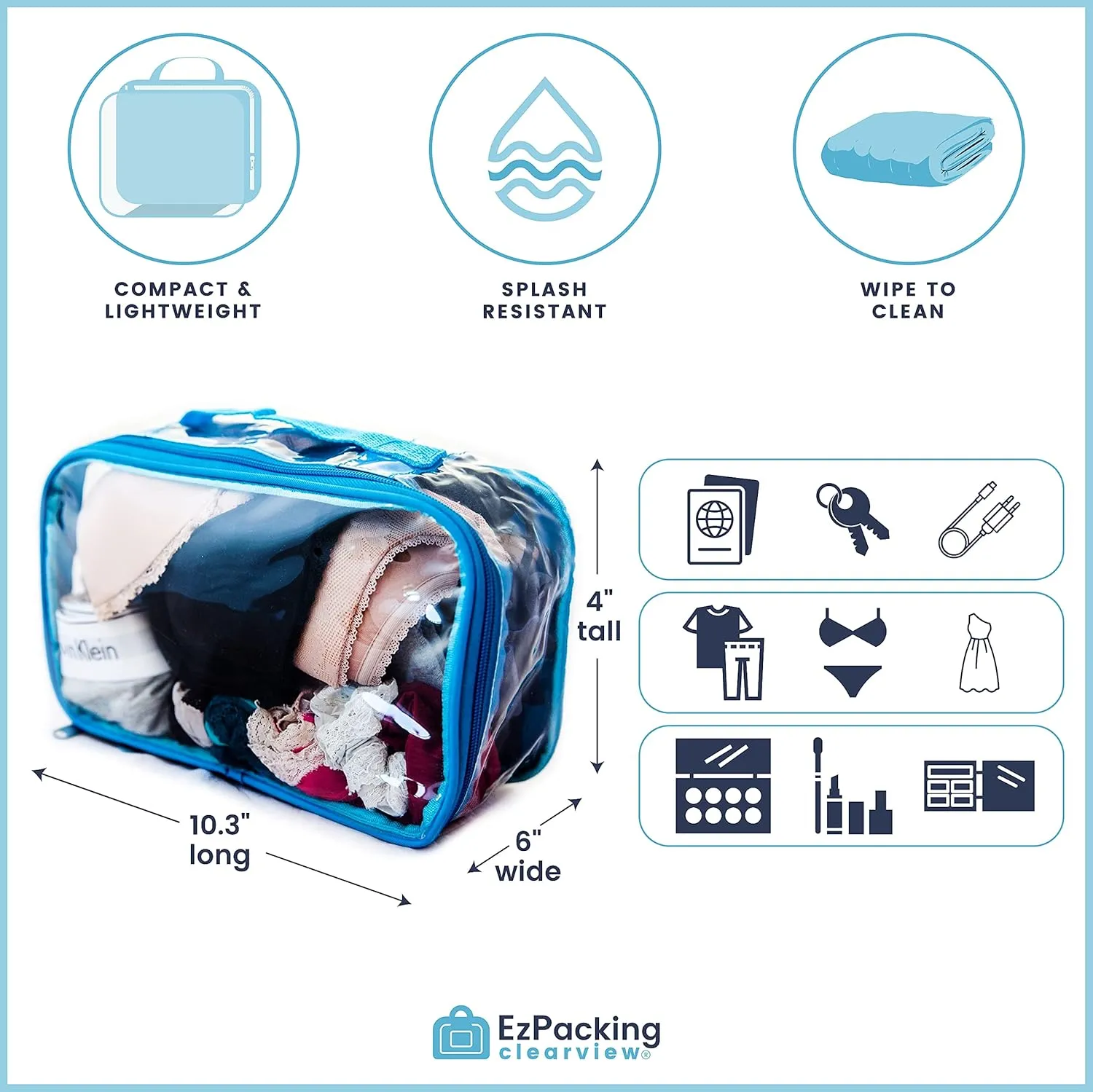 Small Clear Travel Packing Cube/See Through PVC Plastic Pouch for Carry On Suitcase, Backpack or Diaper Bag/Transparent Multipurpose Accessories, Makeup & Underwear Organizer w/Handle (Lilac)