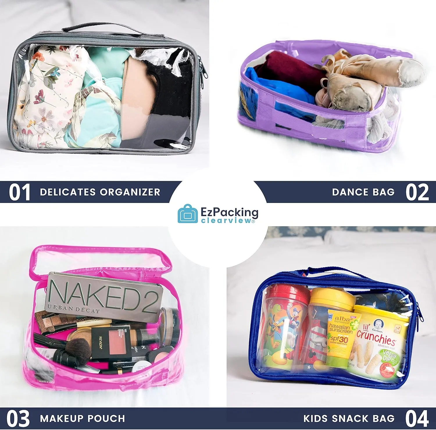 Small Clear Travel Packing Cube/See Through PVC Plastic Pouch for Carry On Suitcase, Backpack or Diaper Bag/Transparent Multipurpose Accessories, Makeup & Underwear Organizer w/Handle (Lilac)