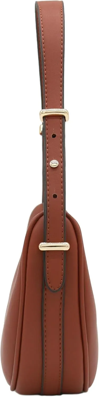 Small Crescent Smooth Faux Leather Underarm Shoulder Bag