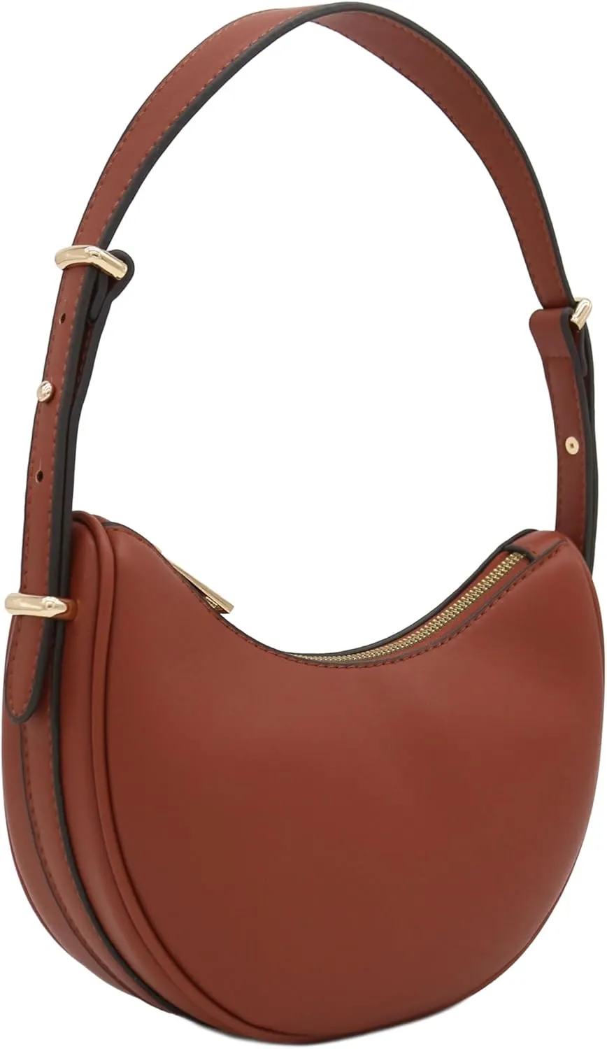 Small Crescent Smooth Faux Leather Underarm Shoulder Bag