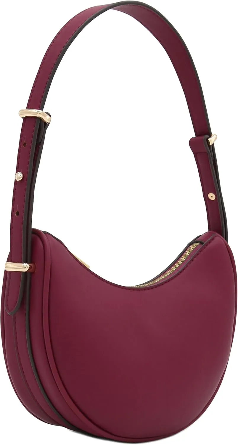 Small Crescent Smooth Faux Leather Underarm Shoulder Bag