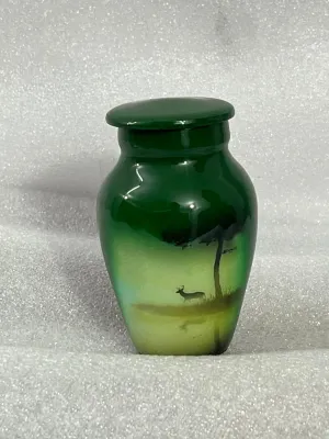 Small Keepsake Urns for Human Ashes or Pet Ashes, Qty 1, Hard Metal Cremation Urn, Mini Funeral Urn, with Velvet Bag (Deer Green, 3, Token)