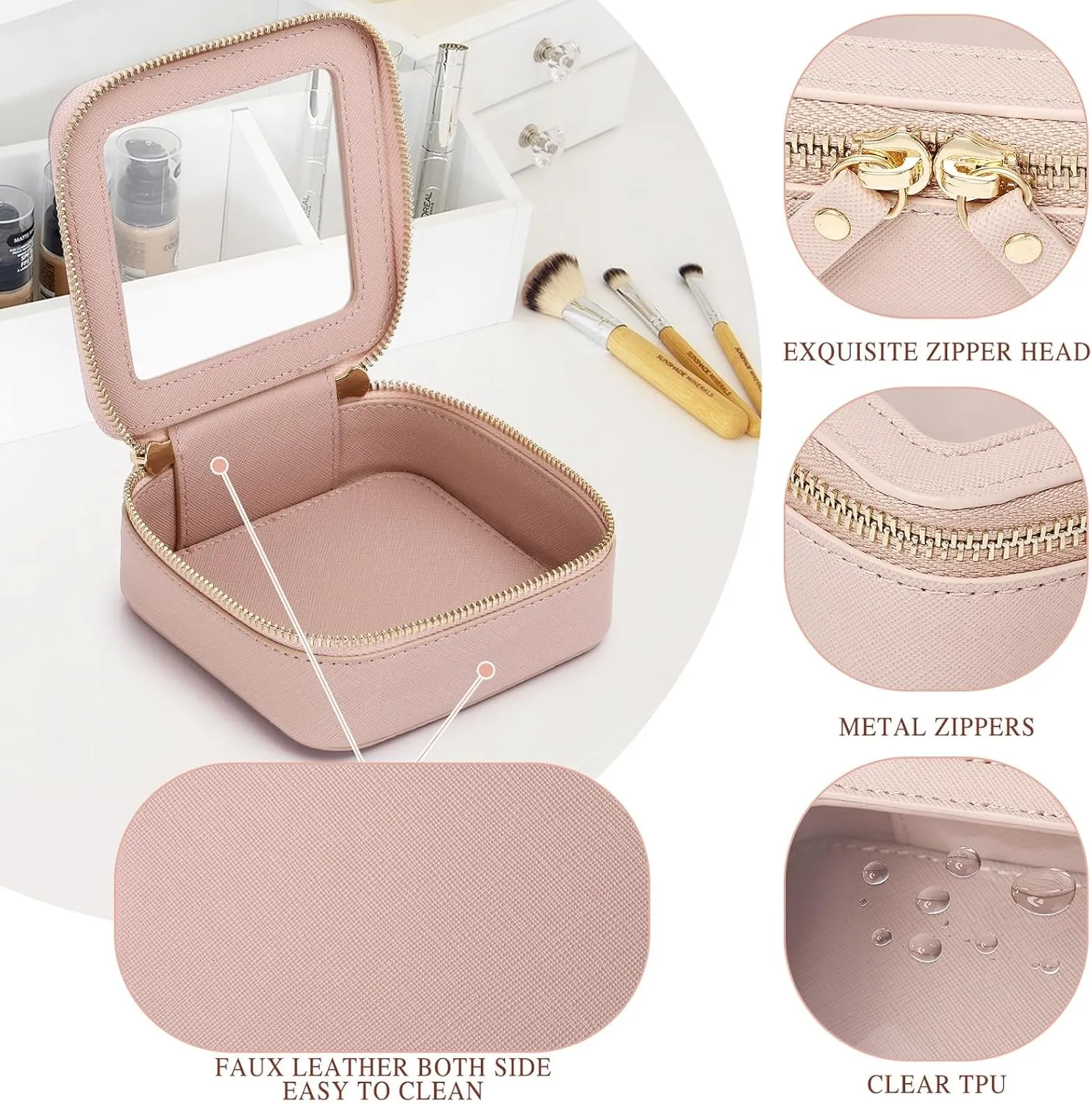 Small Makeup Bag Mini Clear Cosmetic Makeup Case & Toiletry Bag with Zipper Women's Purse Organizer & Car Essentials (Pink, MINI)