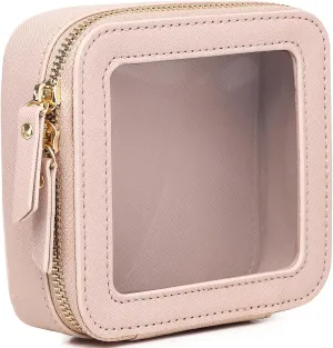 Small Makeup Bag Mini Clear Cosmetic Makeup Case & Toiletry Bag with Zipper Women's Purse Organizer & Car Essentials (Pink, MINI)
