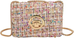 Small Quilted Crossbody Bag for Women, Designer Trendy Chain Clutch Mini Evening Shoulder Bag, Tweed Purse for Women