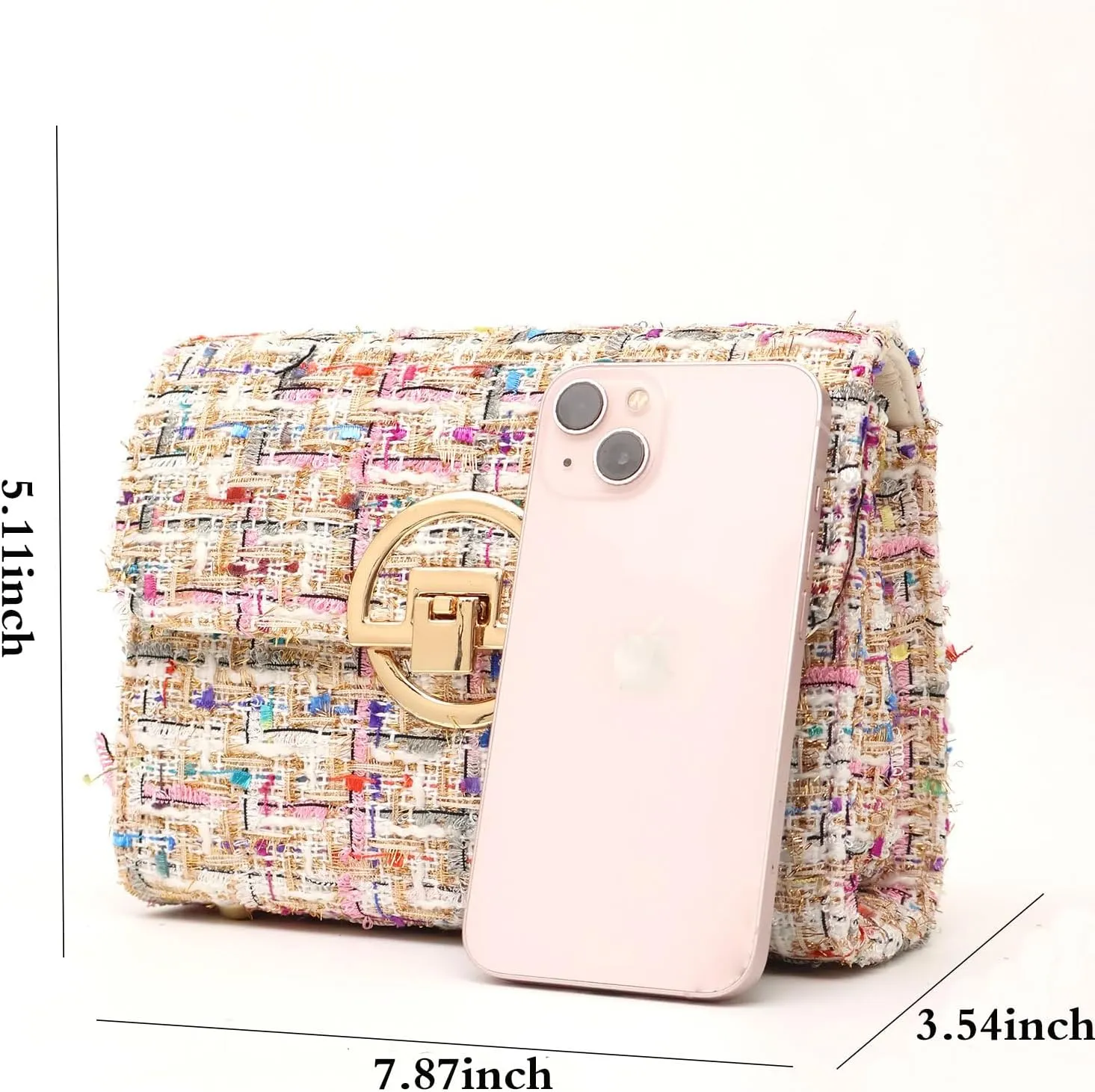 Small Quilted Crossbody Bag for Women, Designer Trendy Chain Clutch Mini Evening Shoulder Bag, Tweed Purse for Women