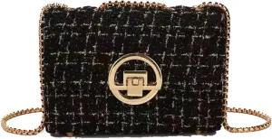 Small Quilted Crossbody Bag for Women, Designer Trendy Chain Clutch Mini Evening Shoulder Bag, Tweed Purse for Women