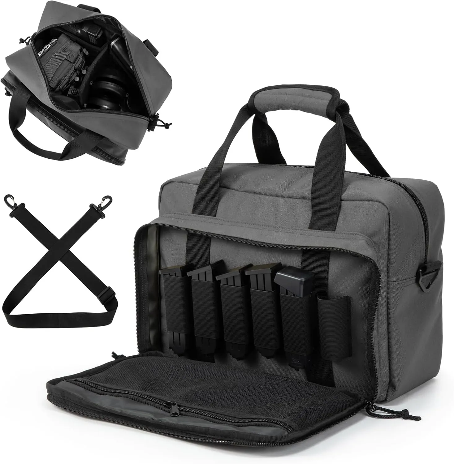 Small Range Bag For 2 Pistols Gun Range Bags For Handguns And Ammo Dual Pistol Handgun Revolver Hunting Bag Gun Carrying Case/Lockable Zippers