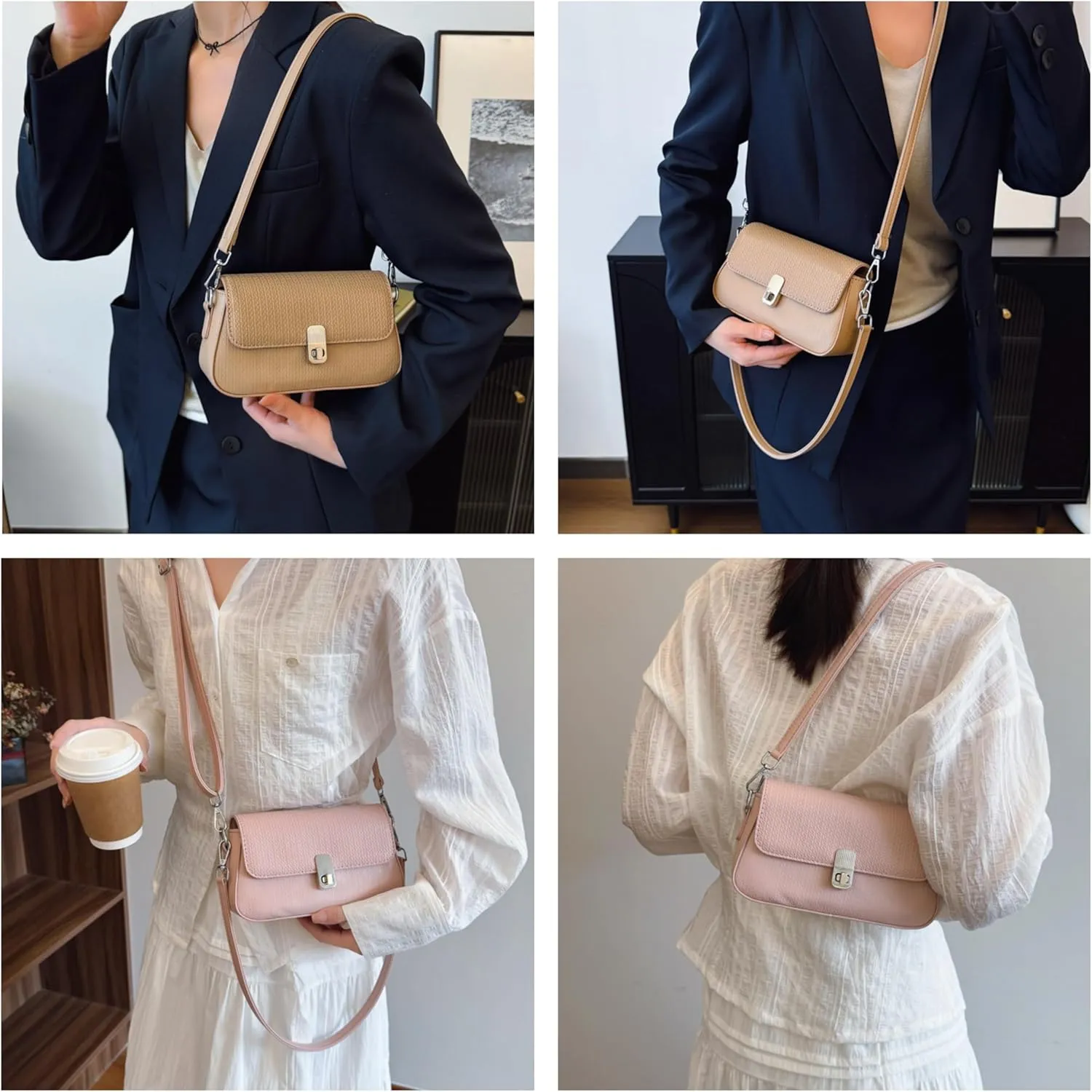 Small Shoulder Bag Crossbody Handbag with Turn Lock Closure, Adjustable Shoulder Strap