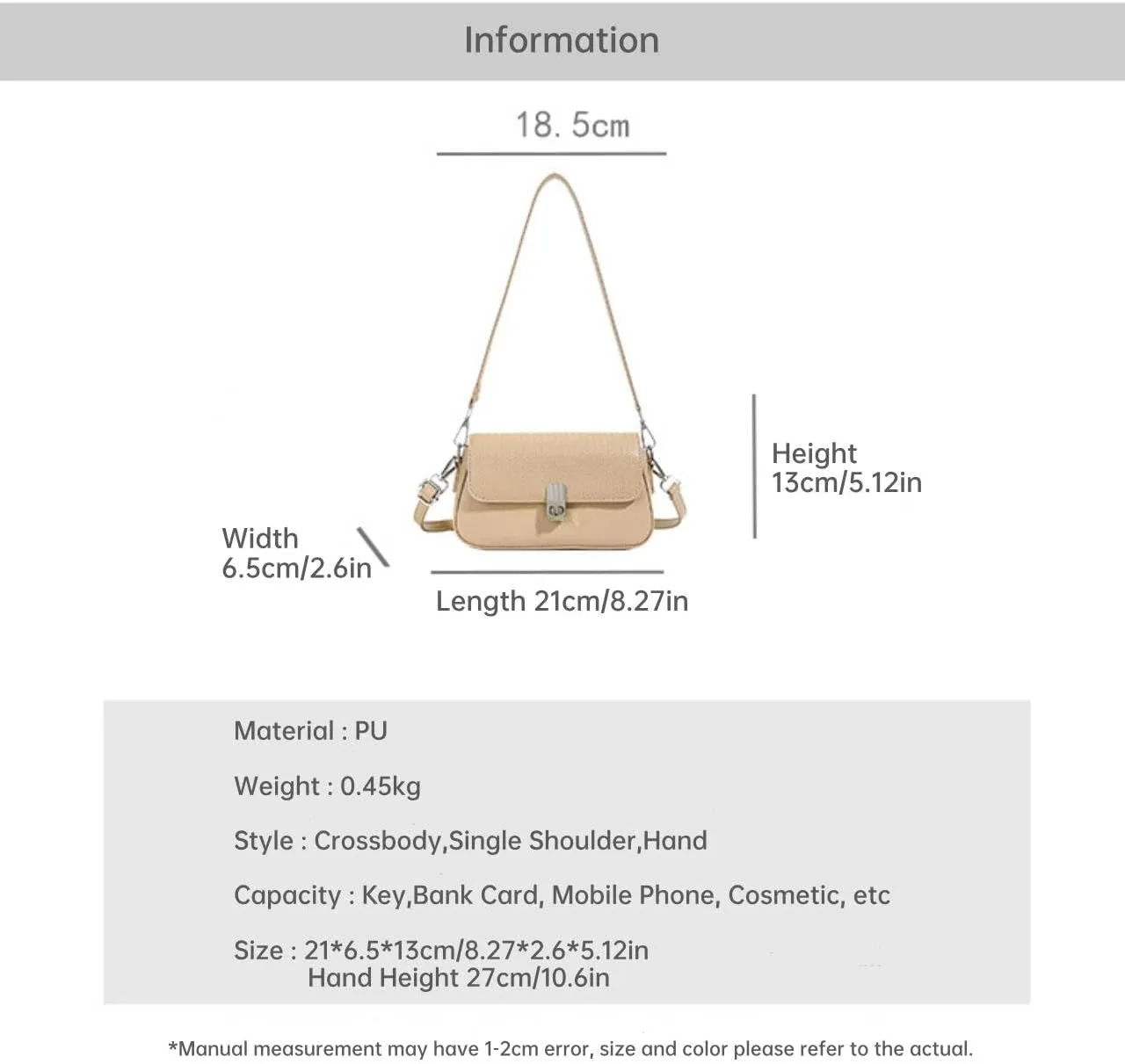 Small Shoulder Bag Crossbody Handbag with Turn Lock Closure, Adjustable Shoulder Strap