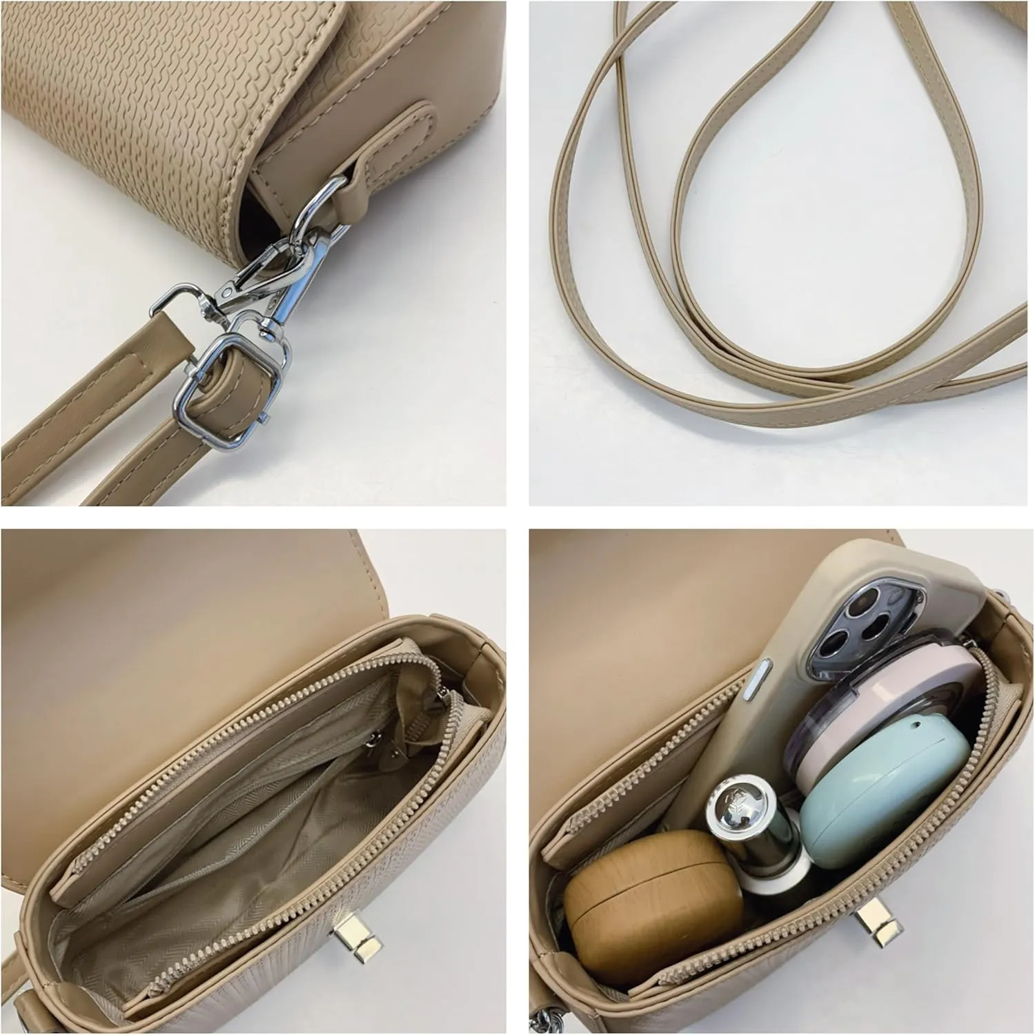 Small Shoulder Bag Crossbody Handbag with Turn Lock Closure, Adjustable Shoulder Strap