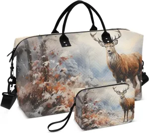 Snow Elk Tree Travel Duffel Bag, Gym Bags with Multiple Interior Pockets for Men Women Toiletry Purse Included 20.5”x 1.9” x 13.8”