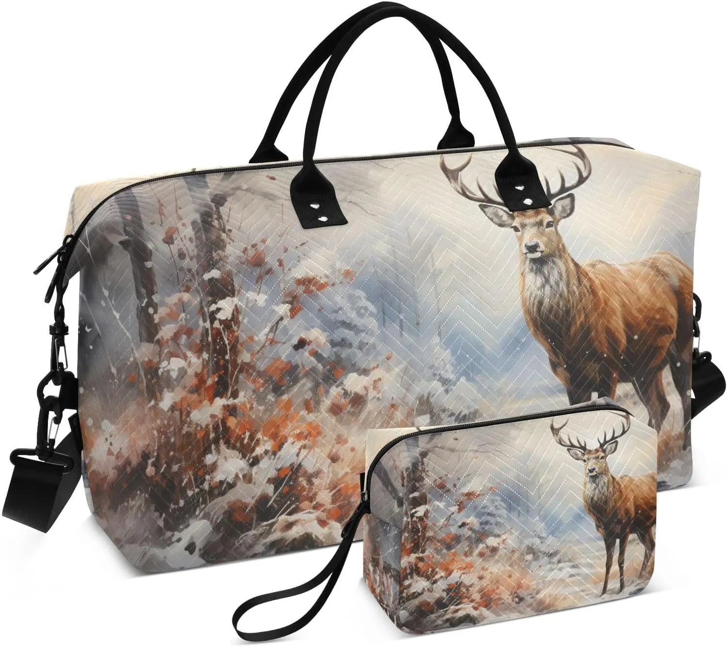 Snow Elk Tree Travel Duffel Bag, Gym Bags with Multiple Interior Pockets for Men Women Toiletry Purse Included 20.5”x 1.9” x 13.8”