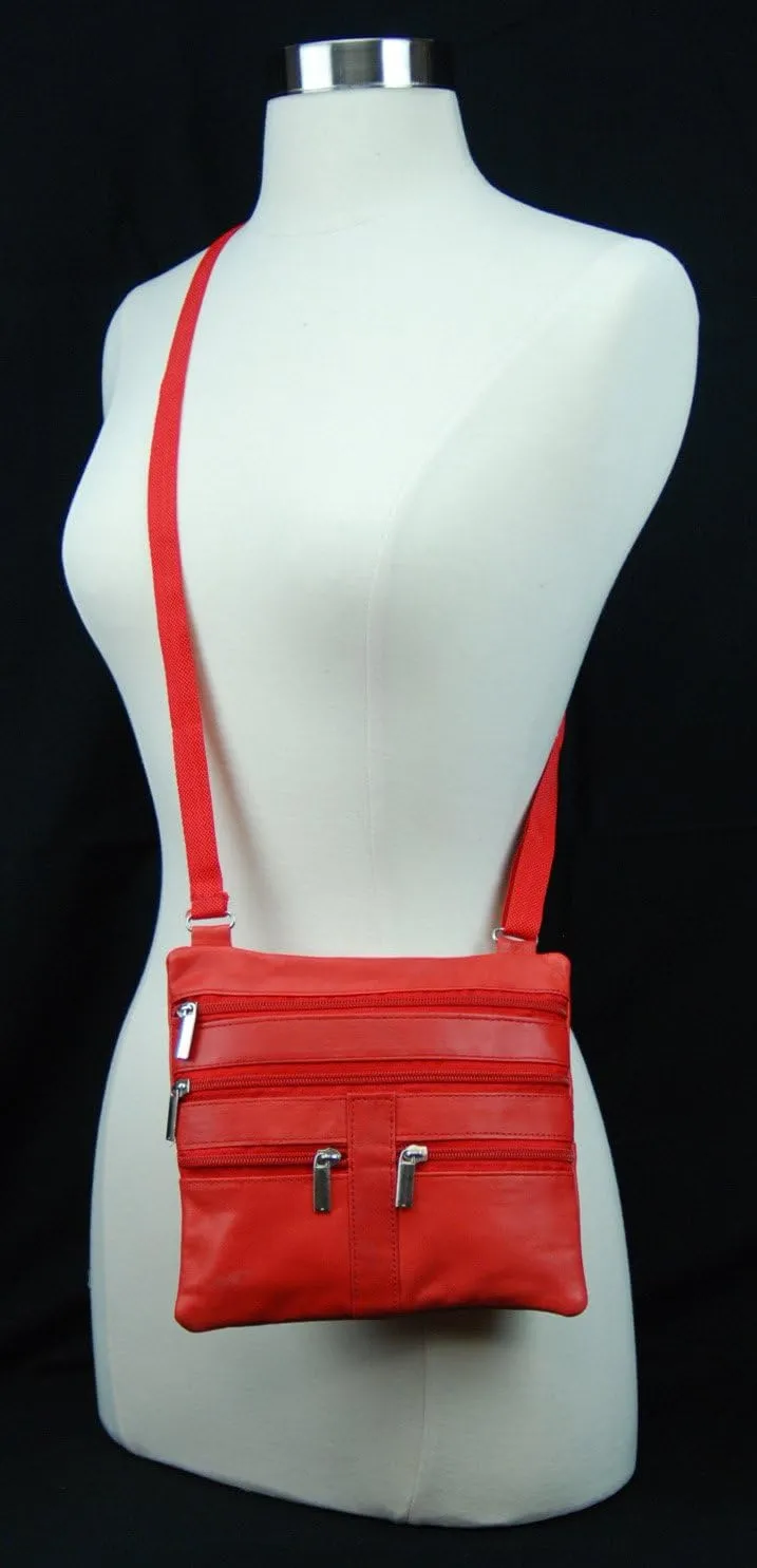 Soft Leather Cross Body Bag Purse Shoulder Bag 5 Pocket Organizer Micro HandbagTravel Wallet 7 colors (Red)