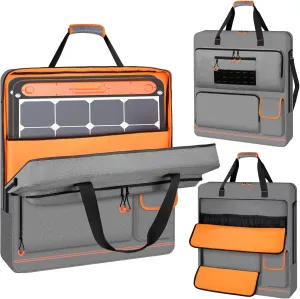 Solar Panel Storage Bag with Orange Lining, Deepened Opening, Zipper with Pull and Multi-Accessory Space Solar Panel Travel Carrying Case Fit for Jackery SolarSaga 100W 100X 200W, Gray