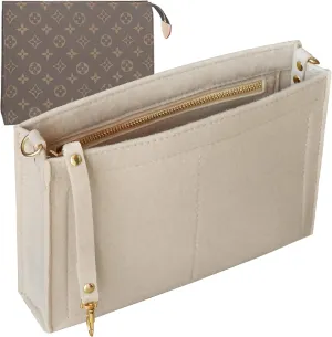 Soyizom Toiletry Pouch 19 26 Bag Organizer Insert for Cosmetics Tidy Organizer,Felt Purse Organizer Insert Ladies Tote Handbag Liner Pocket Organizer with Keychain & Gold Buckle & Zip(Large-26,Beige)
