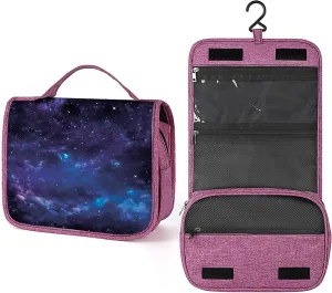 Space,Toiletry Bag for Women,Space Night Time Universe Stars,Water-resistant Hanging Bathroom Travel Makeup Organizer,Cosmetic Case Traveling for Full Accessories,Blue Purple