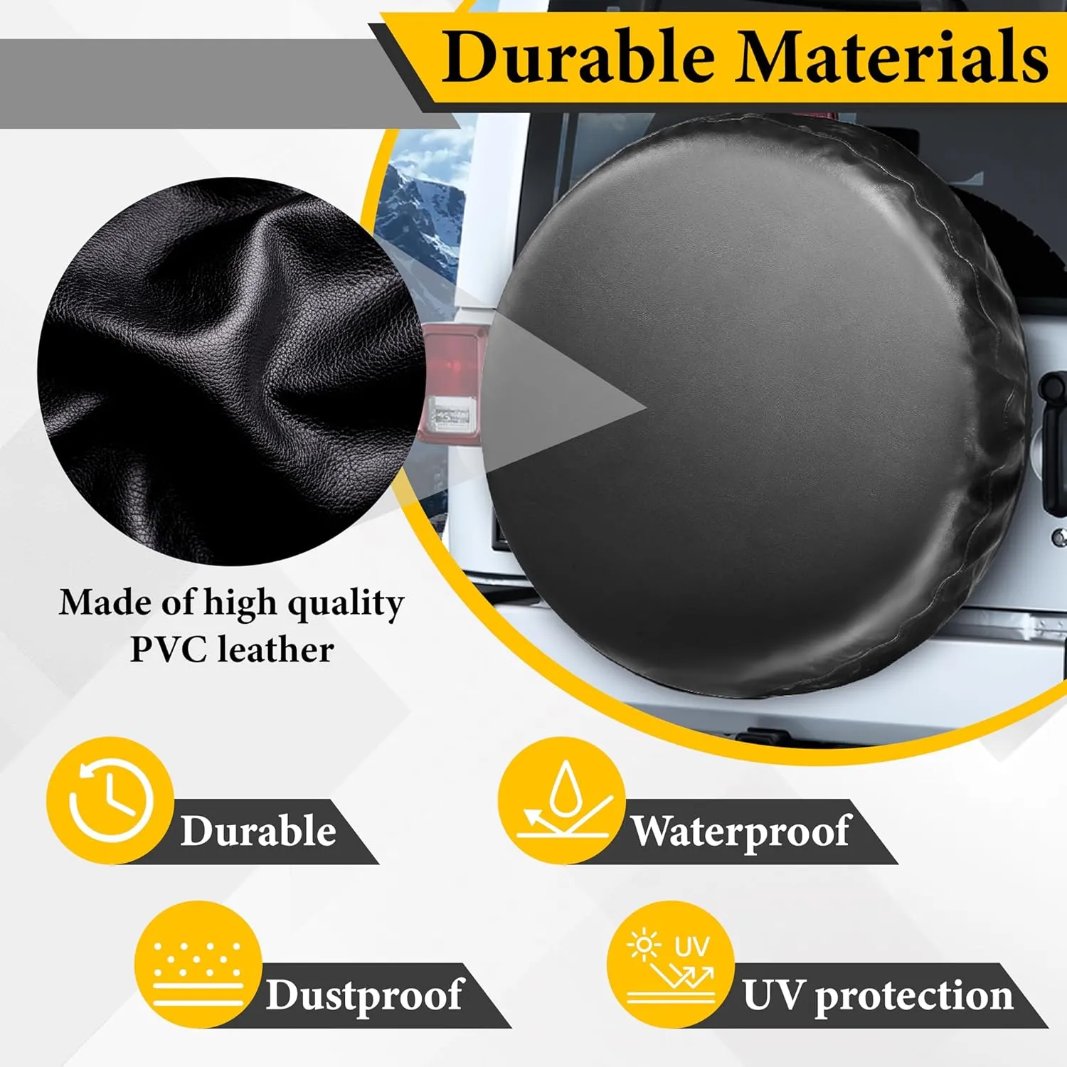 Spare Tire Cover, Waterproof PVC Thickening Leather Tire Wheel Covers, Tough Tire Wheel Protector, Universal Fit for Jeep, Trailer, RV, SUV, Truck, (Fits Entire Tire Diameters 31.5-32.7 Inch)
