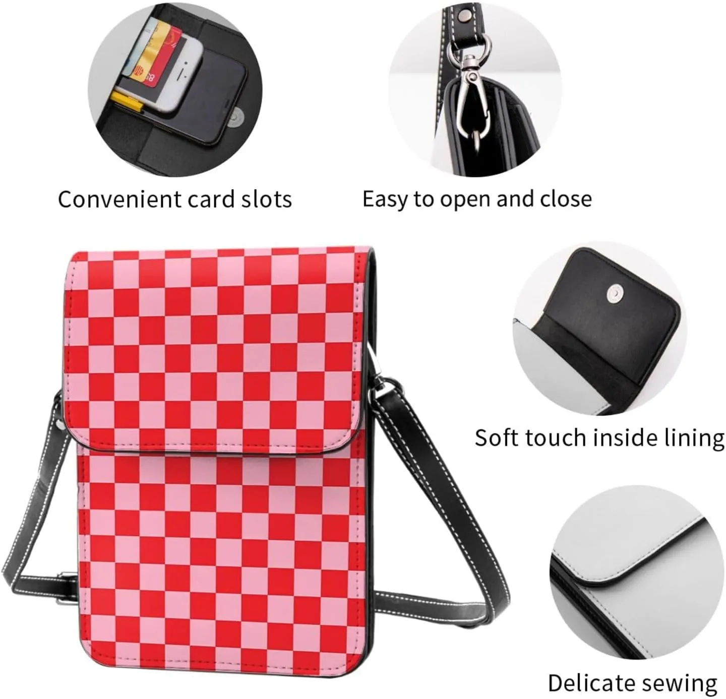Spicy Red Chilli Peppers Leather Crossbody Phone Purse for Women Cute Wallet Bags Lightweight Mini Sling Bag
