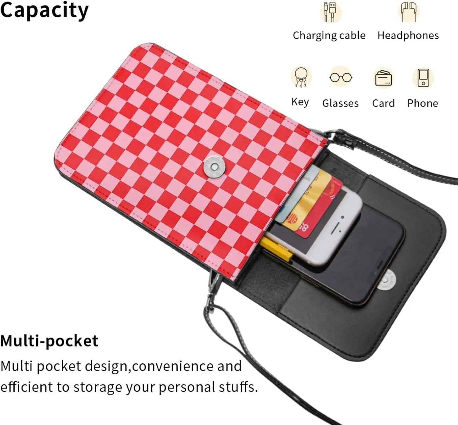 Spicy Red Chilli Peppers Leather Crossbody Phone Purse for Women Cute Wallet Bags Lightweight Mini Sling Bag