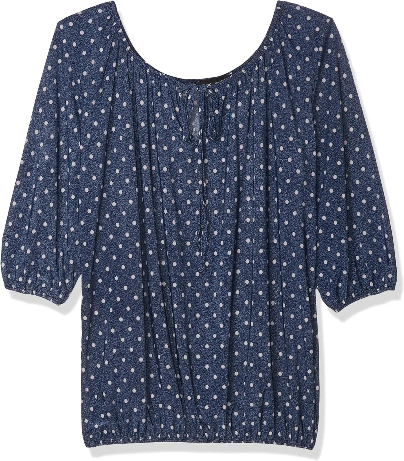 Star Vixen Women's Petite 3/4 Sleeve Peasant Elastic-Hem Keyhole-tie Top