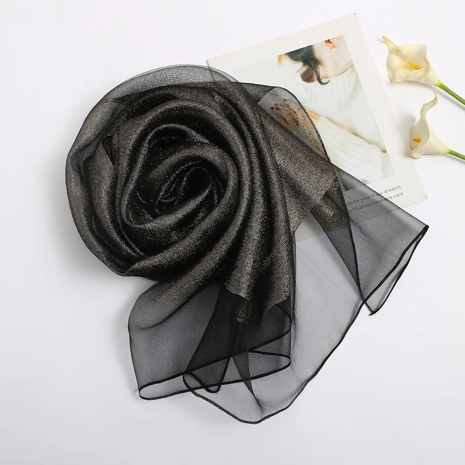 STARWHISPER Women's Sparkle Silk Scarf Shawl Wrap for Evening Dress Wedding Party Double layer