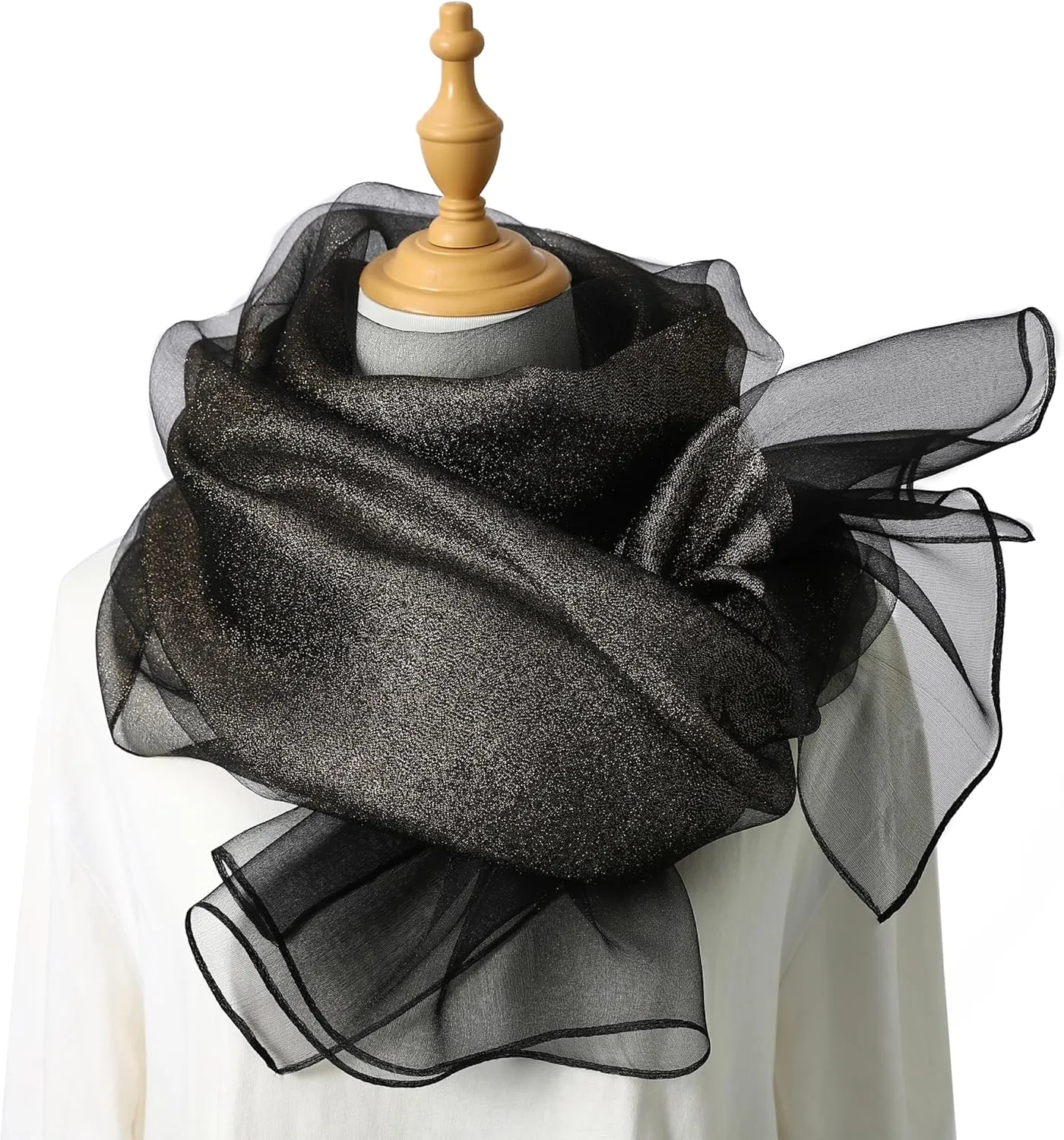 STARWHISPER Women's Sparkle Silk Scarf Shawl Wrap for Evening Dress Wedding Party Double layer