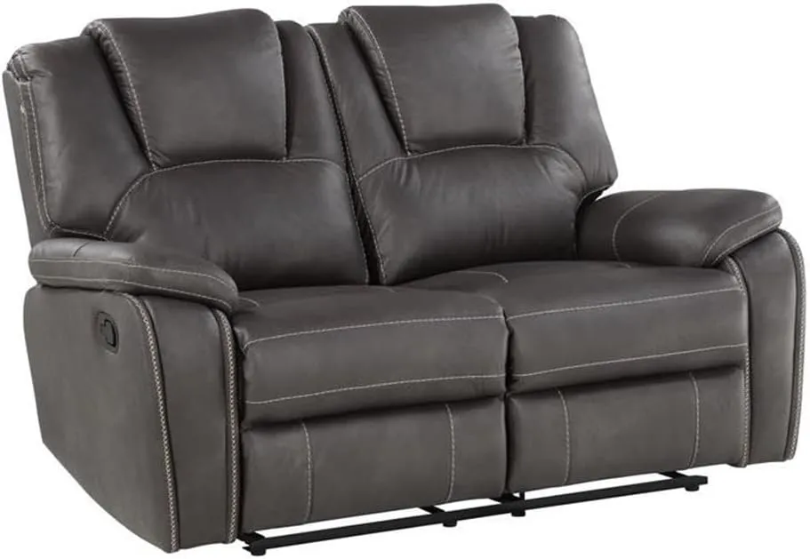 Steve Silver Katrine Charcoal PU Manual Love Seats, Two Built-in Recliners, Luxurious Padded Charcoal Faux-Leather, Baseball Stitching, 62" L x 36" W x 39" H, Grey