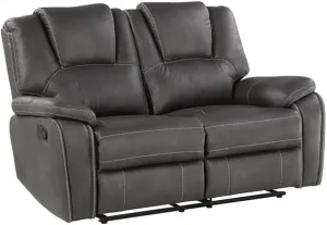 Steve Silver Katrine Charcoal PU Manual Love Seats, Two Built-in Recliners, Luxurious Padded Charcoal Faux-Leather, Baseball Stitching, 62" L x 36" W x 39" H, Grey