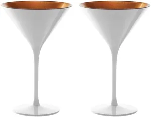 Stölzle Lausitz Olympia 8 Oz Martini Glasses (Set of 2) - Sleek Design with Shimmery Finish, Lead-Free Crystal, Dishwasher Safe, Gatsby-Themed Elegance for Cocktail Lovers (White/Bronze)