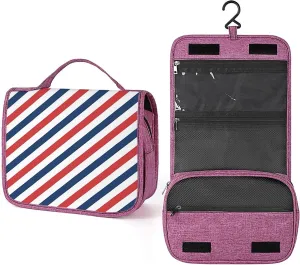 Stripe Design,Waterproof Travel Toiletry Hanging Bag,Vintage Barber Pole Helix of Colored Stripes,Makeup bag,Travel Organizers,Large Capacity for Women,Blue Red White
