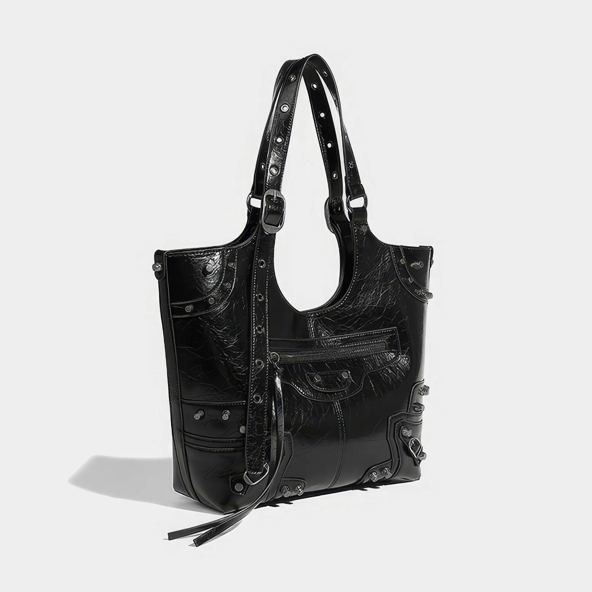 Studded Cutout Strap Detail Faux Leather Tote