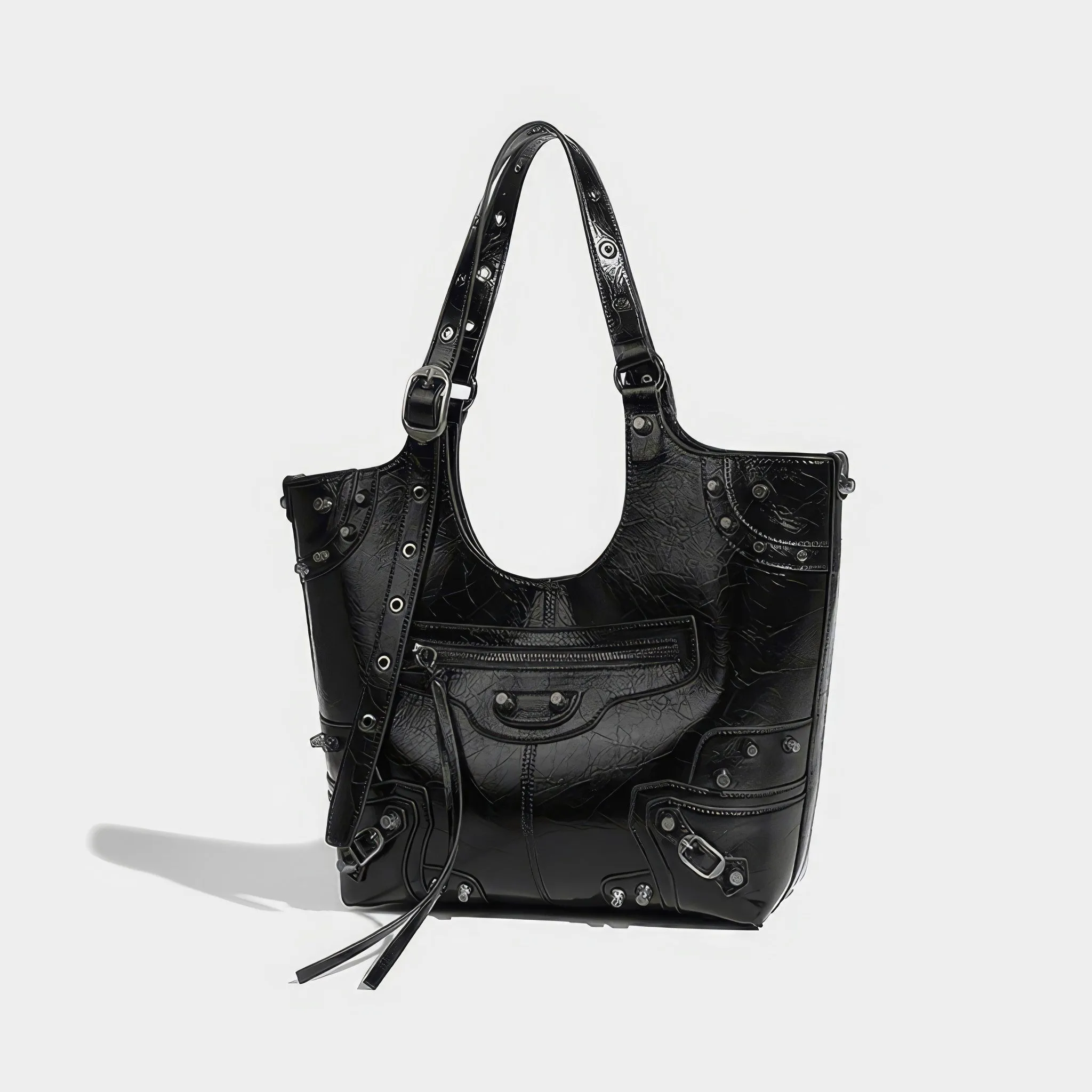 Studded Cutout Strap Detail Faux Leather Tote