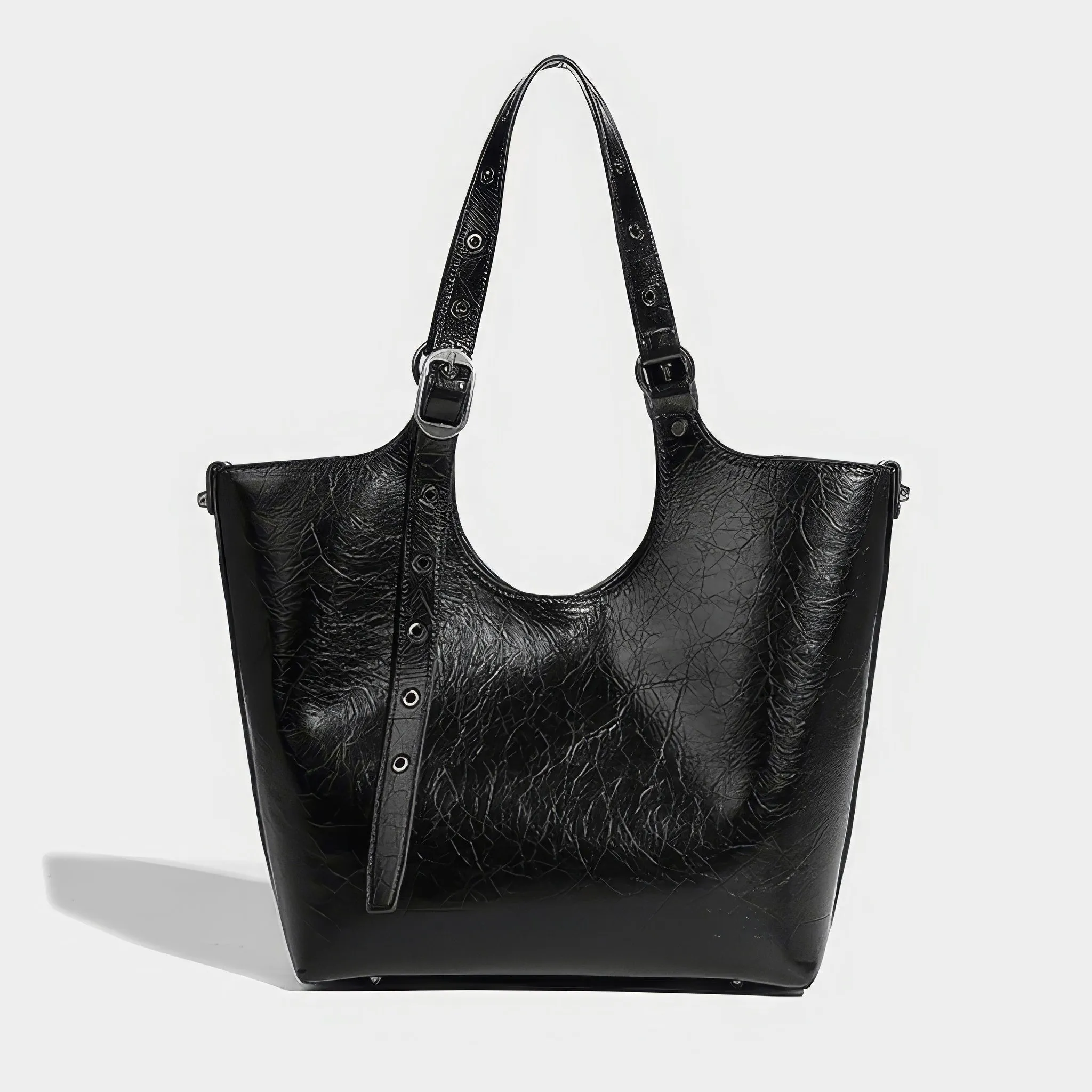Studded Cutout Strap Detail Faux Leather Tote