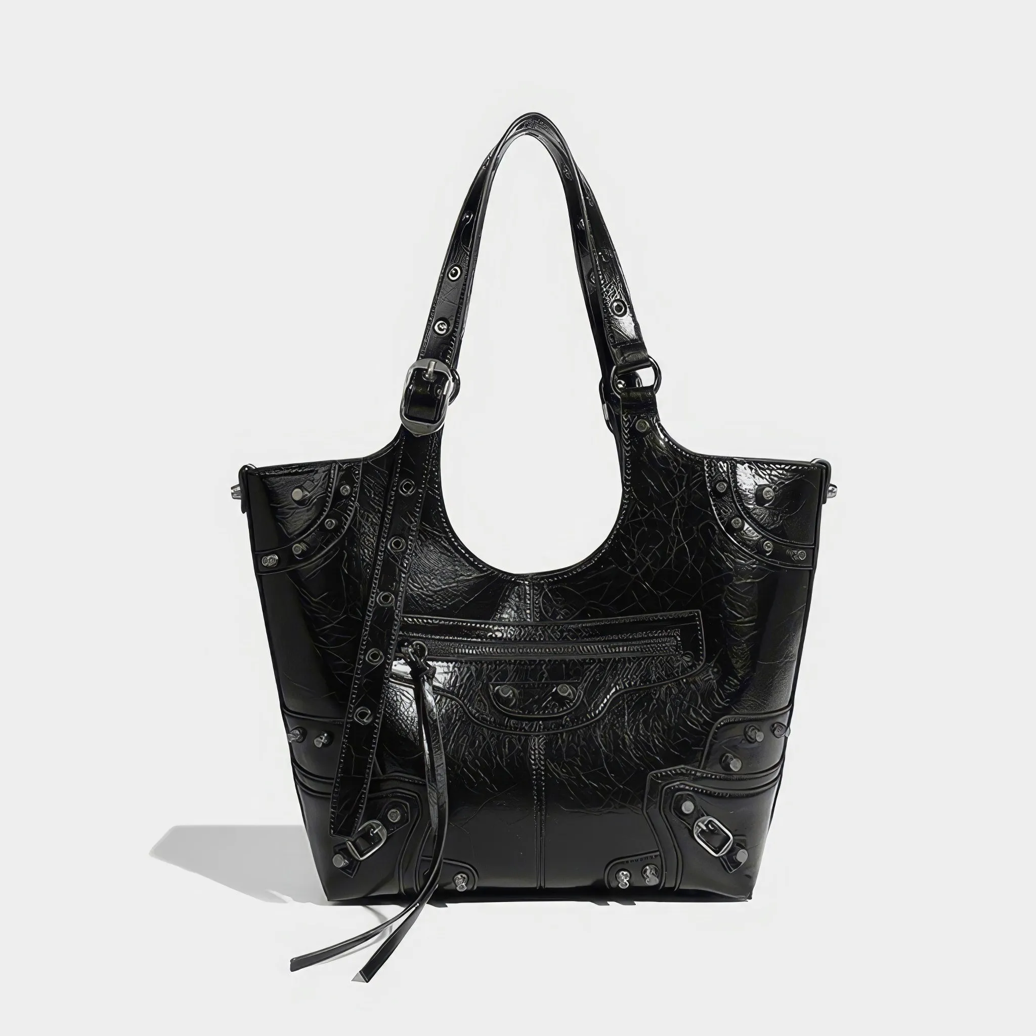Studded Cutout Strap Detail Faux Leather Tote